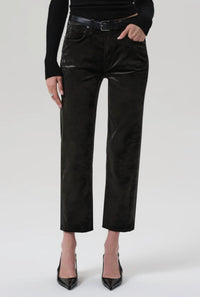 Citizens of Humanity Delfina Velvet High-rise Straight Leg Jeans in olive leaf - women's jeans