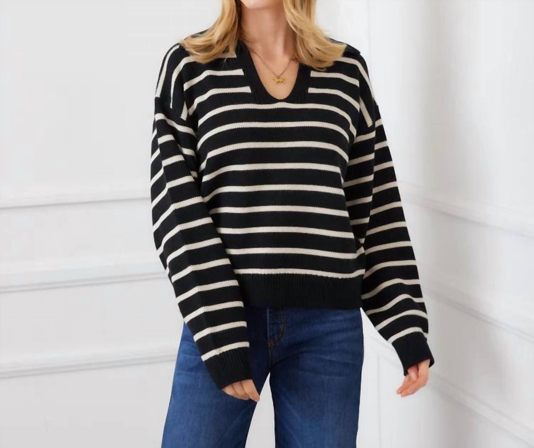 Karen Kane - Stripe Polo Sweater