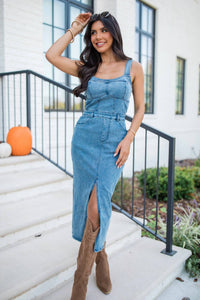 Veveret - Vintage Denim Slit Dress