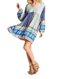 Velzera - Paisley Color Block Mini Dress