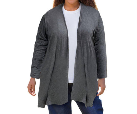 On The Plus Side - Long Sleeve Draped Cardigan - Plus