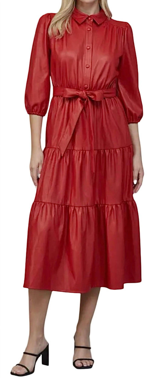 Fate - Faux Leather Tiered Midi Dress