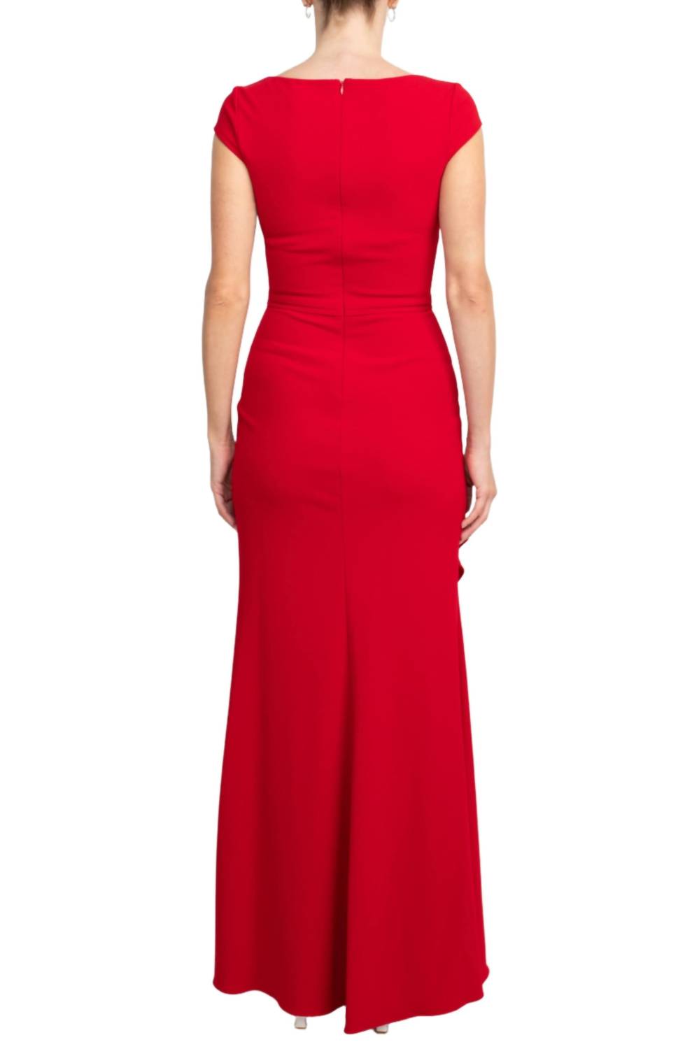 Betsy & Adam - Asymmetrical Neck Cap Flutter Side Slit Scuba Dress