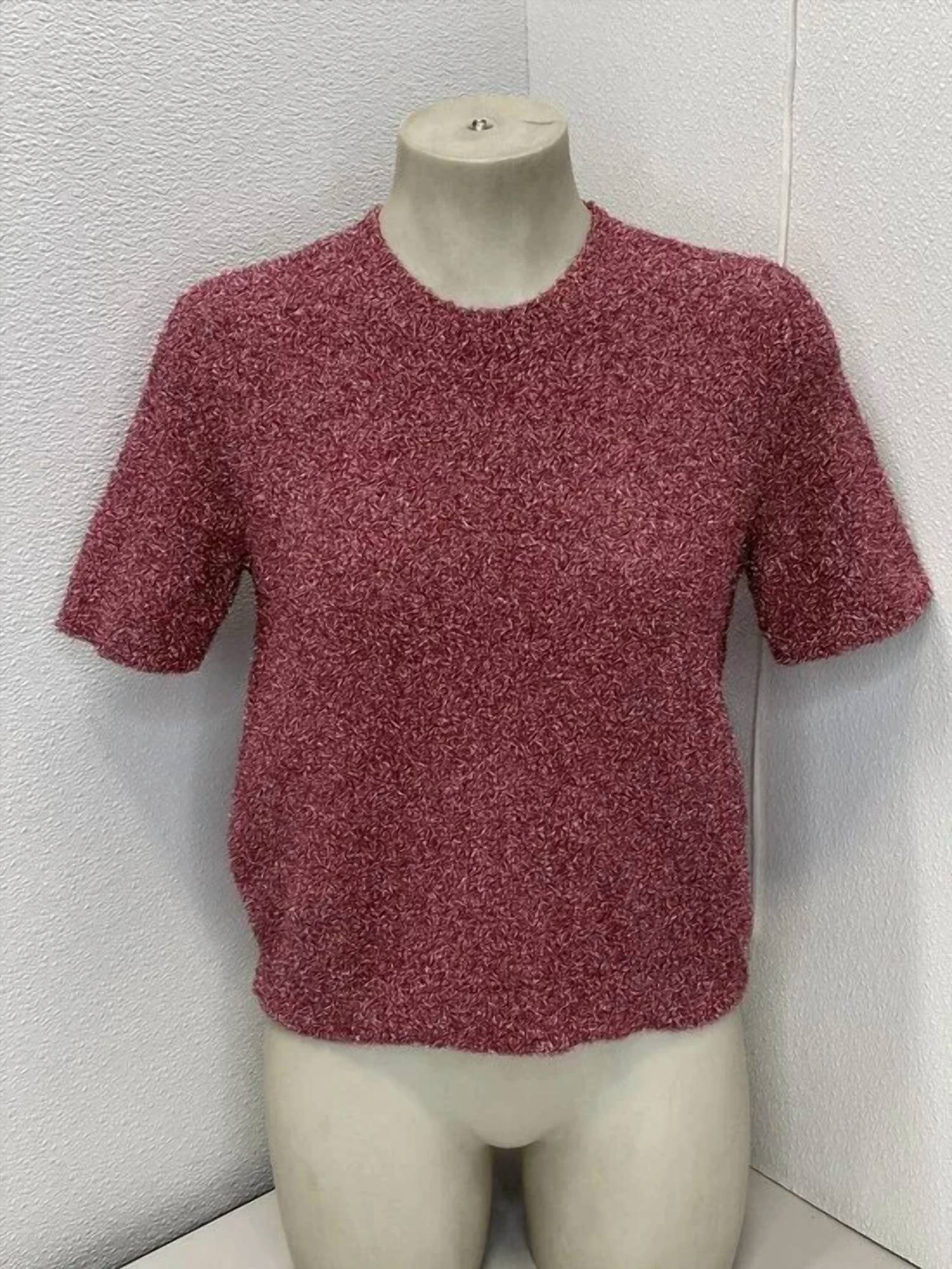 Lela Rose Women's Tinsel Knit Short Sleeve Top in petal pink - women's blouse