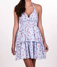 Flowers By Zoe - Women's Floral Swiss Dot Halter Dress