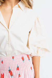 Karlie - Solid Poplin Button Top