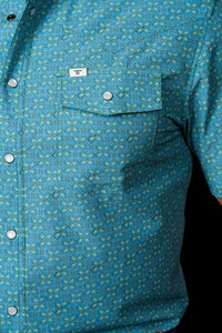 Ferrell Miles Short Sleeve Snap Shirt in blue - men's t-shirt - alternate view