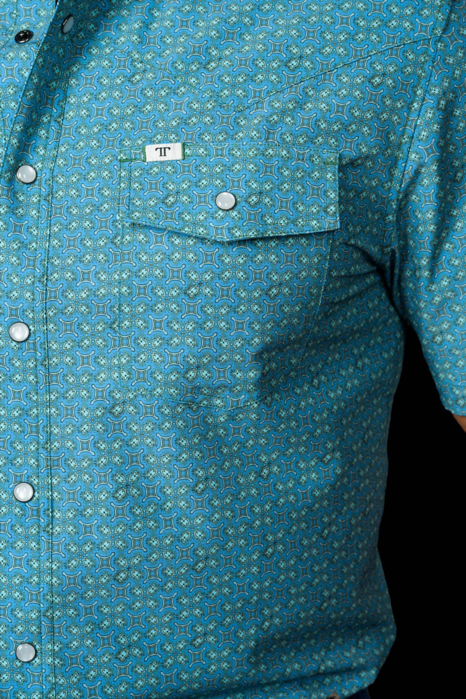Ferrell Miles Short Sleeve Snap Shirt in blue - men's t-shirt - alternate view