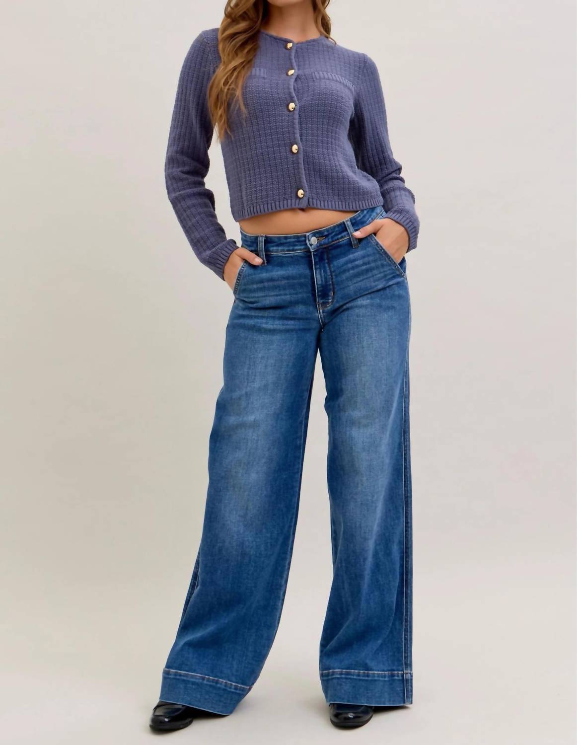 Judy Blue - Darcy Mid Rise Wide Leg Trouser Jeans
