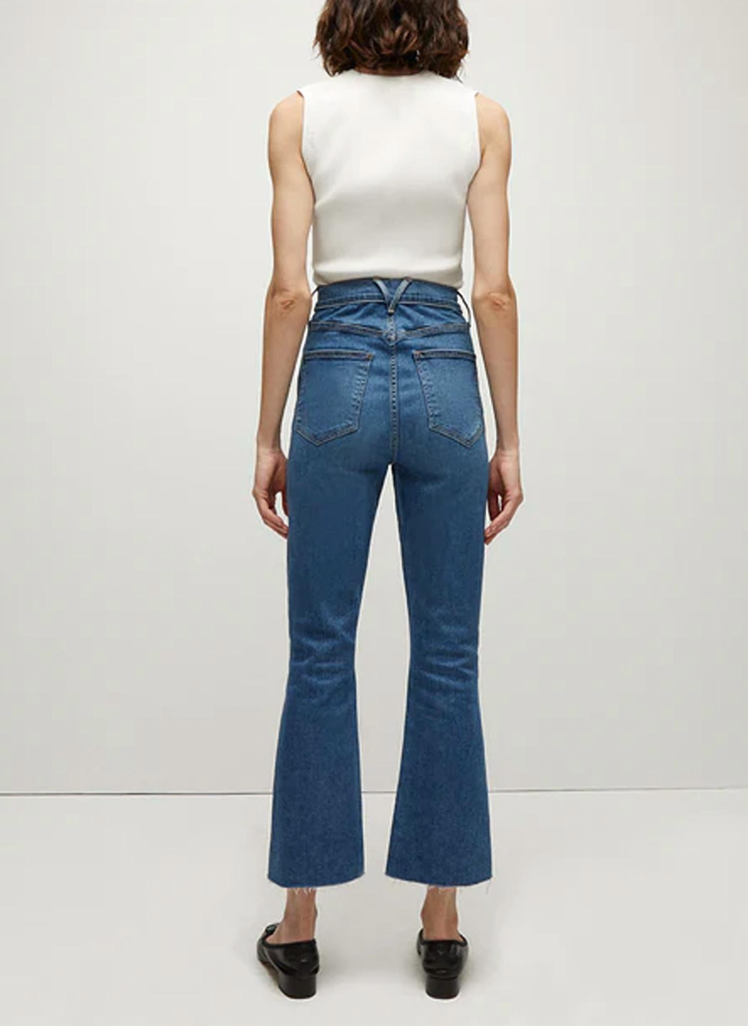 Veronica Beard Caroline Skinny Kick-Flare Jean in blue - women's jeans - detail view