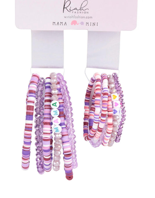 Riah Fashion - Mama & Me Fimo Glass Beads Stackable 5 Lines Bracelet Set