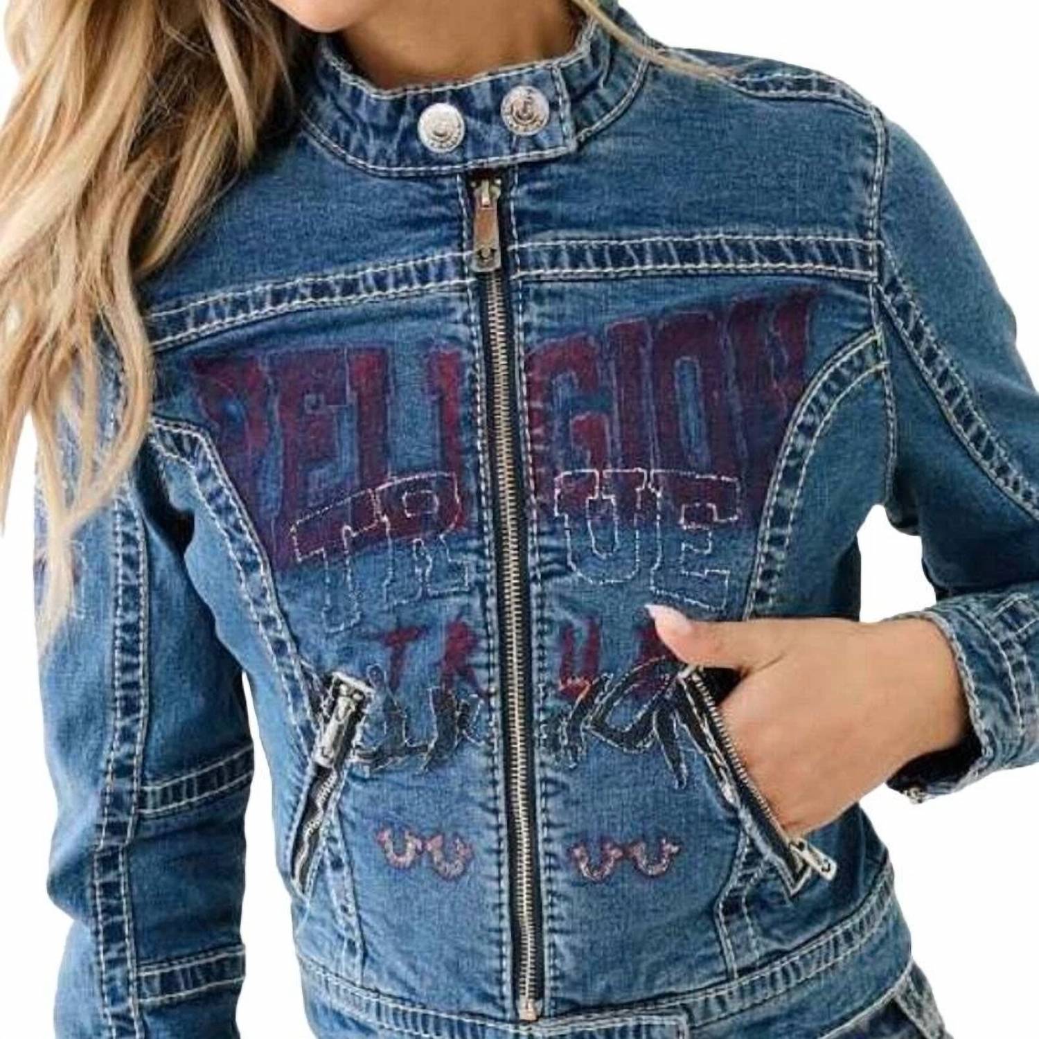 True Religion - Denim Shrunken Moto Jacket