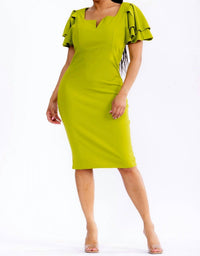Karen T Design - Chic Ruffled Sleeves Midi Dress