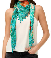 Johnny Was Women's Edenia Silk Scarf in green multi - women's scarf - detail view