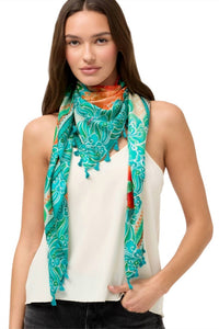 Johnny Was Women's Edenia Silk Scarf in green multi - women's scarf - alternate view