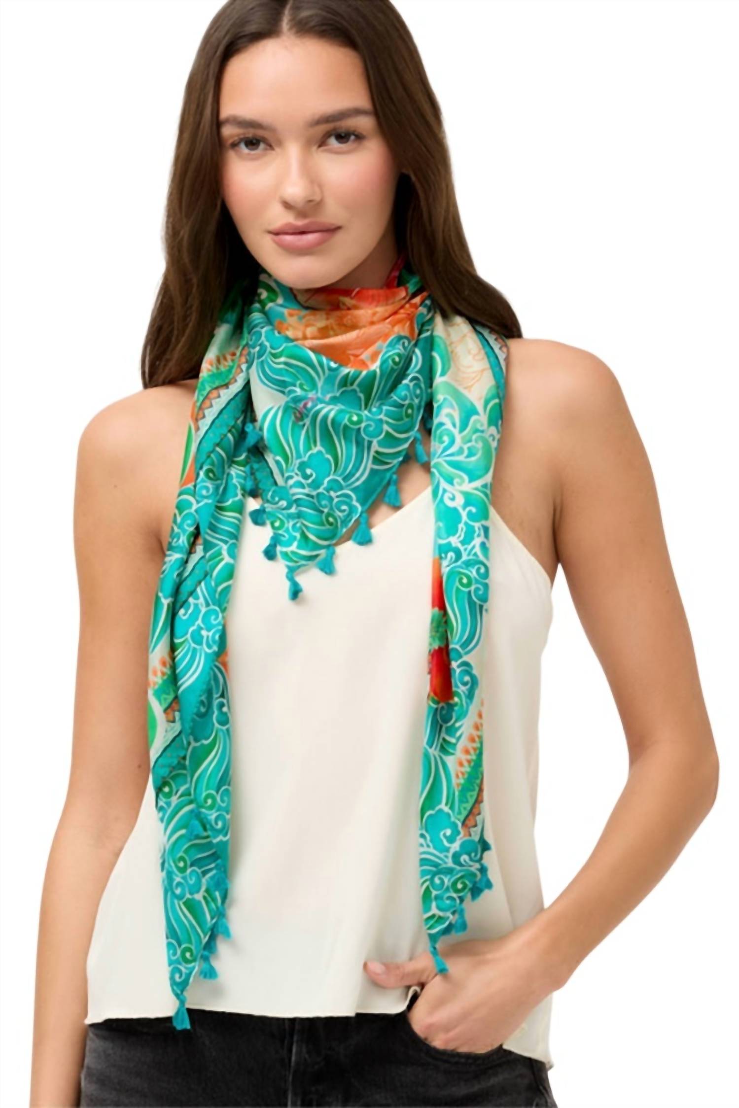 Johnny Was Women's Edenia Silk Scarf in green multi - women's scarf - alternate view