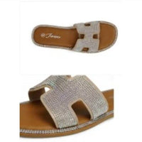 Forever - Women's Rhinestone H-strap Slide Sandals