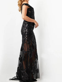 Jovani - Off The Shoulder Illusion Dress
