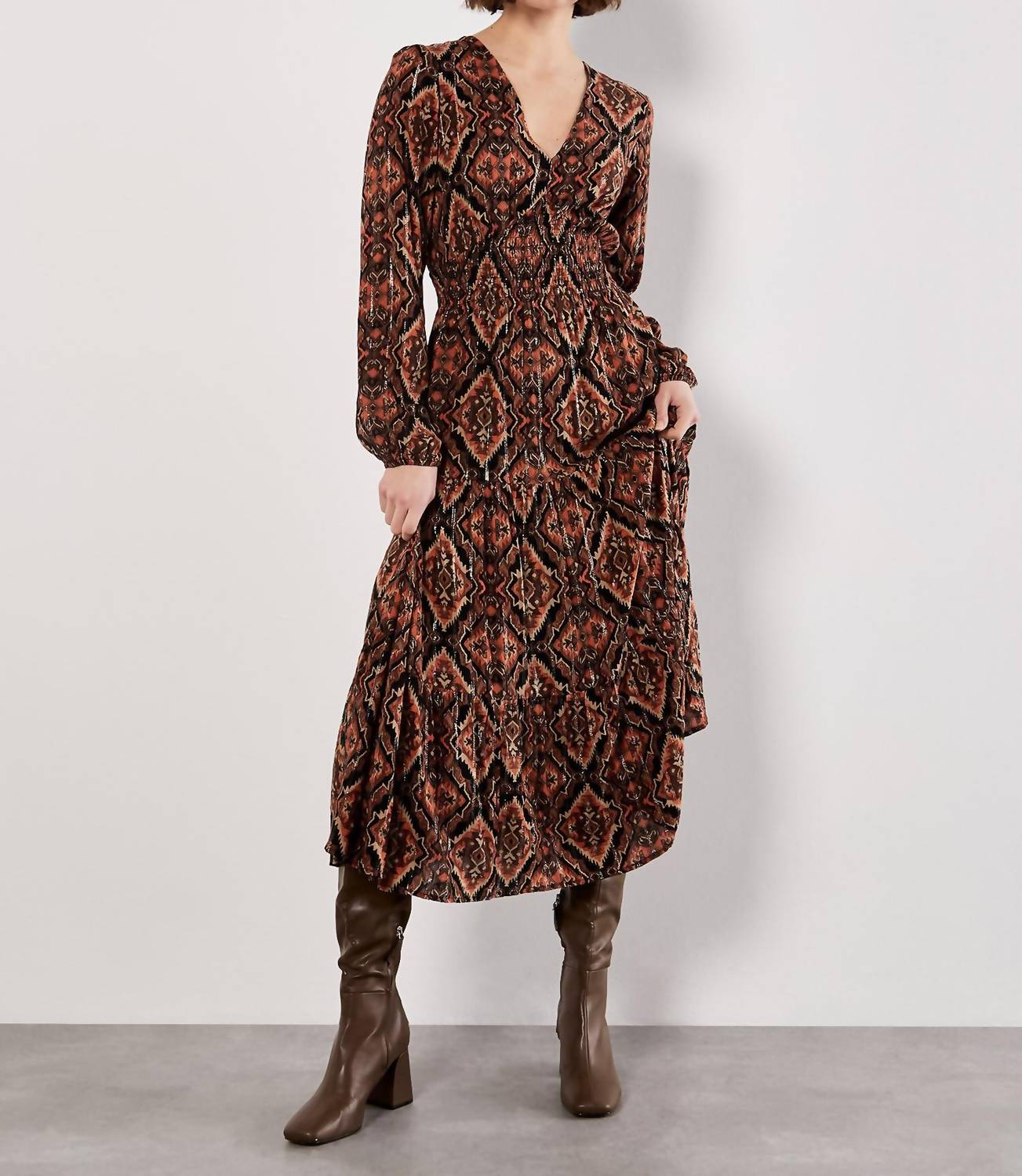 Apricot - Empire Smock Waist Tiered Dress