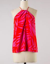 Fascination - Women's Leaf Print Halter Neck Tank