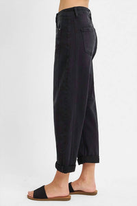 RISEN Lennox High Rise Crop Barrel Cuffed Jean in black - women's jeans - alternate view
