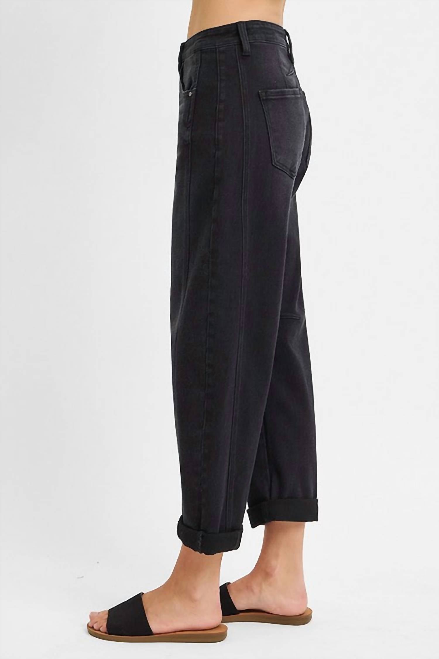 RISEN Lennox High Rise Crop Barrel Cuffed Jean in black - women's jeans - alternate view