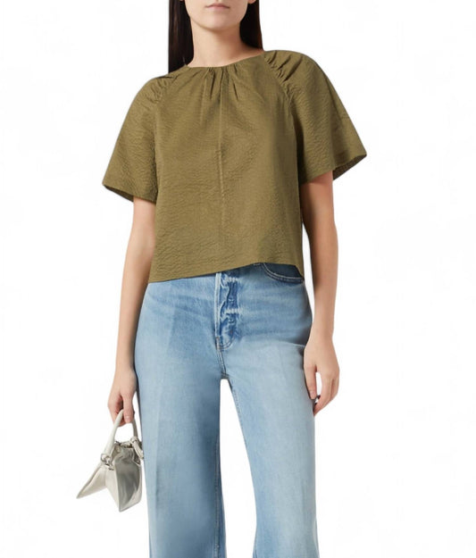 Frame - DRAPED SHORT SLEEVE COTTON BLOUSE