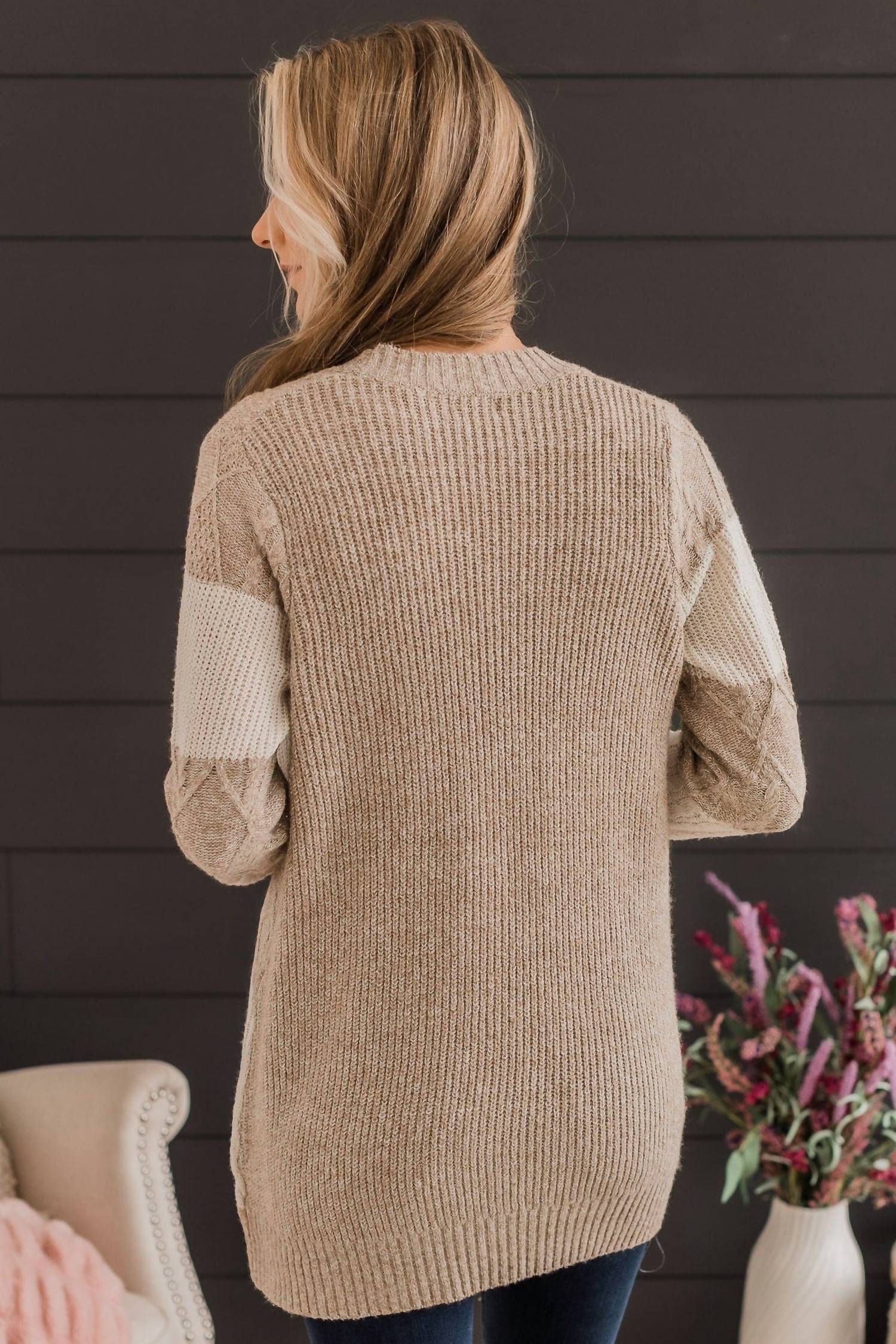 STACCATO Color Block Open Front Cardigan in brown - women's cardigan - detail view
