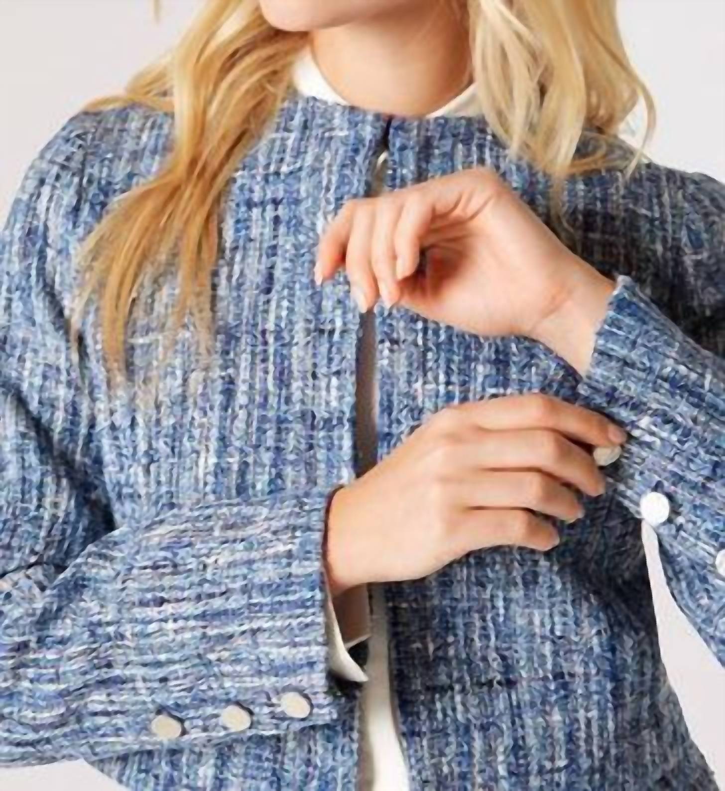 Apricot - Textured Tweed Collarless Blazer