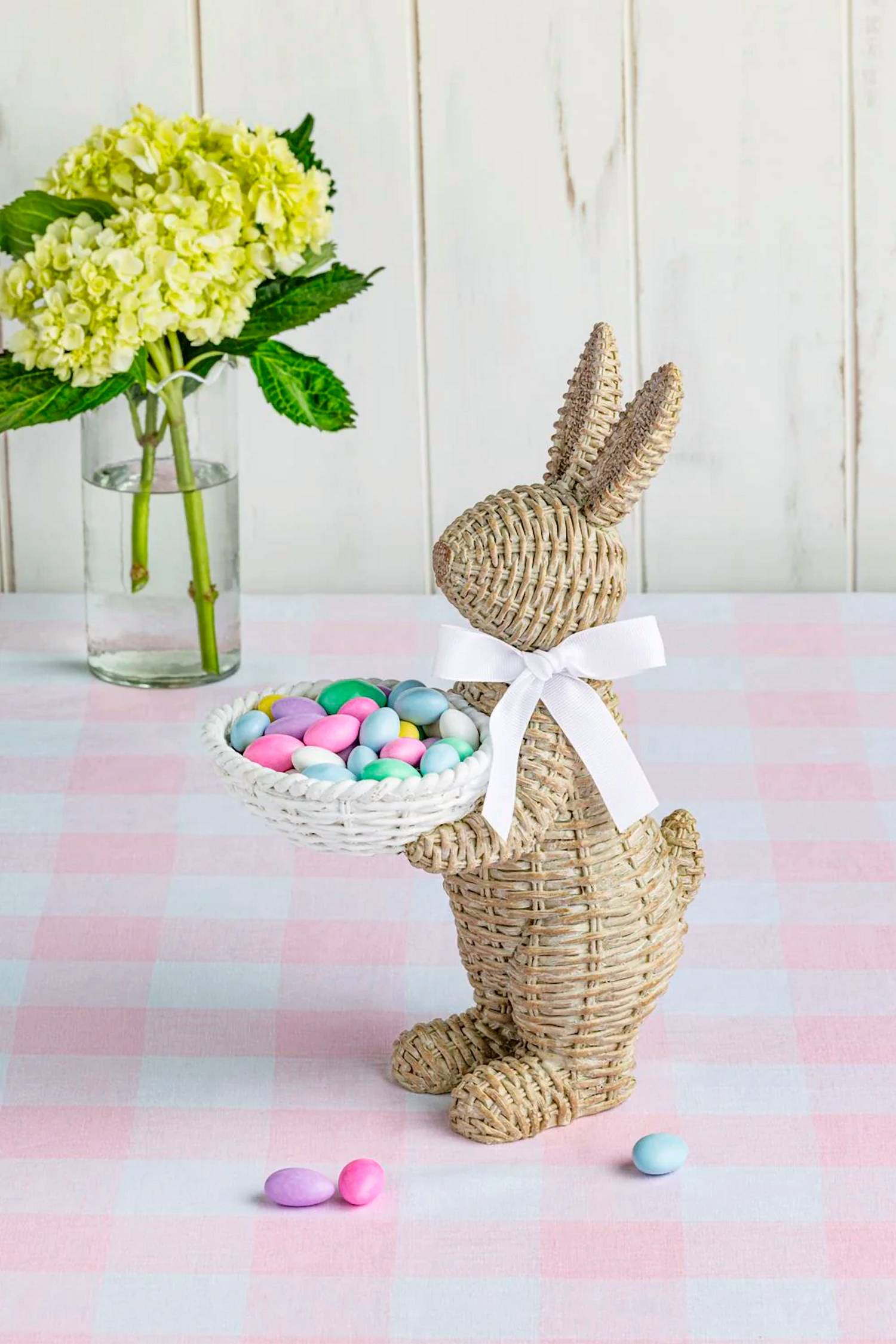 Mudpie - Woven Wicker Resin Bunny Sitter with Candy Dish