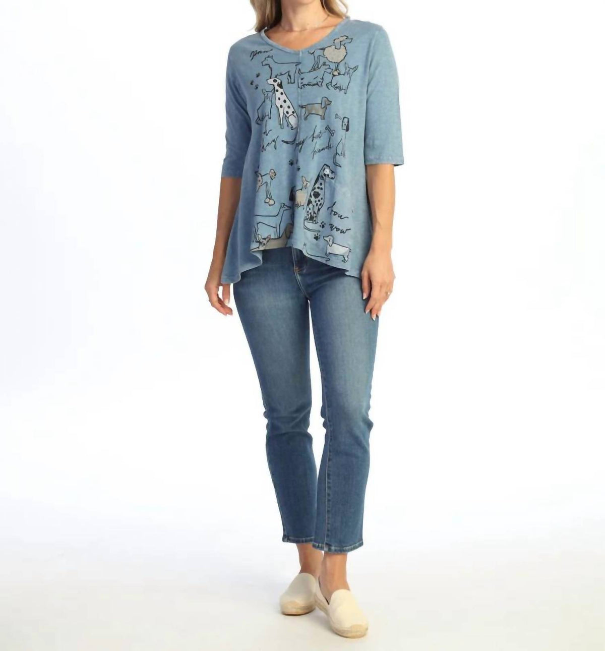 Jess & Jane - Riva Neck Elbow Sleeve Top With Contrast Pocket & Buttons