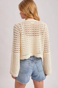 Bluivy - Button Down Open Knit Crochet Cardigan