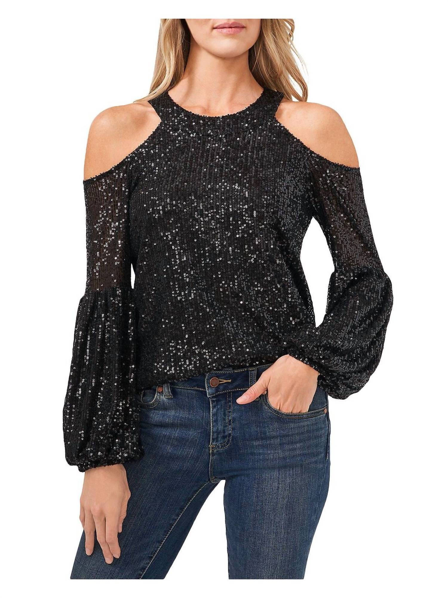 Cece - Women's Sequined Cold Shoulder Blouse