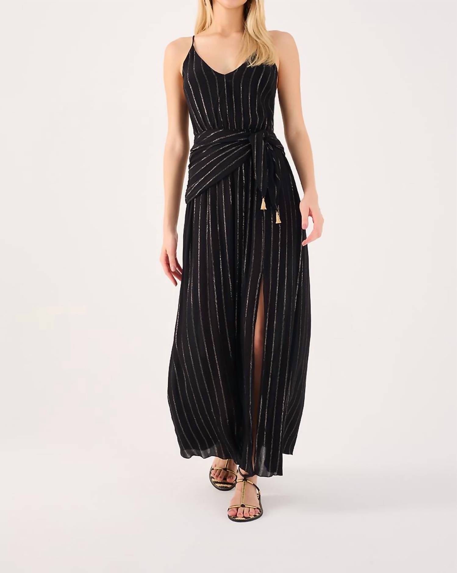 Dress To - Long Lurex Dress With Tie Belt