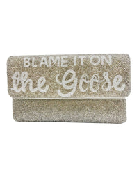 La Chic Designs Women's Blame It On The Goose Beaded Clutch in silver - women's bag