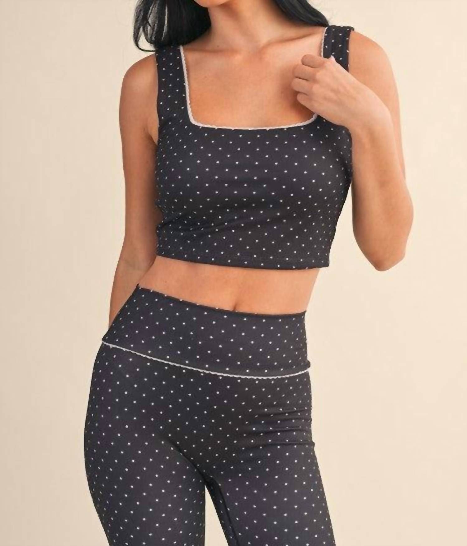 Kimberly C - Polka Dot Print Crop Tank With Lace Trim
