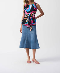 Joseph Ribkoff Whitlee Woven Abstract Print Sleeveless Fit And Flare Top in multi - women's t-shirt - detail view