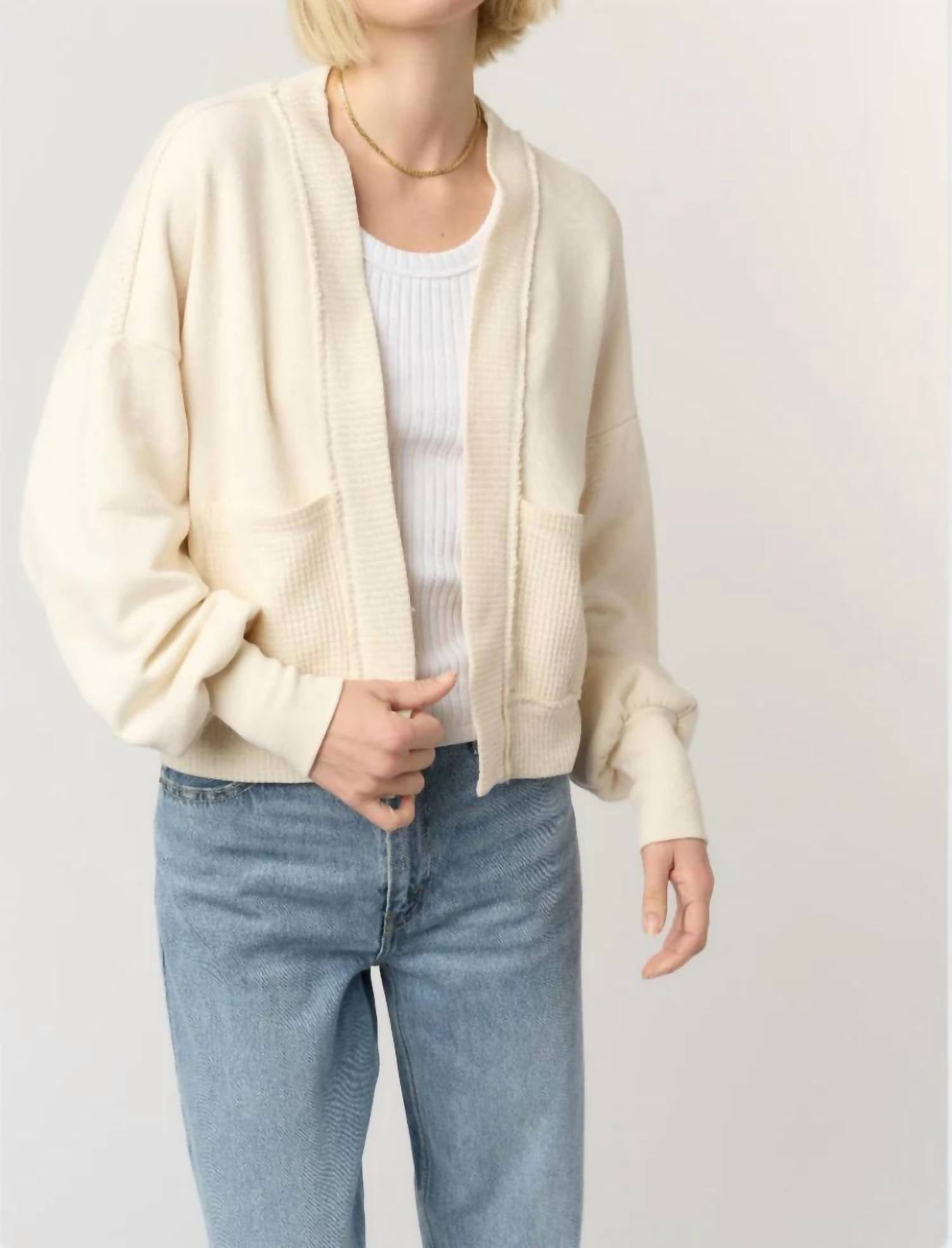 PROJECT SOCIAL T Thermal Mixed Cardigan in cream - women's cardigan
