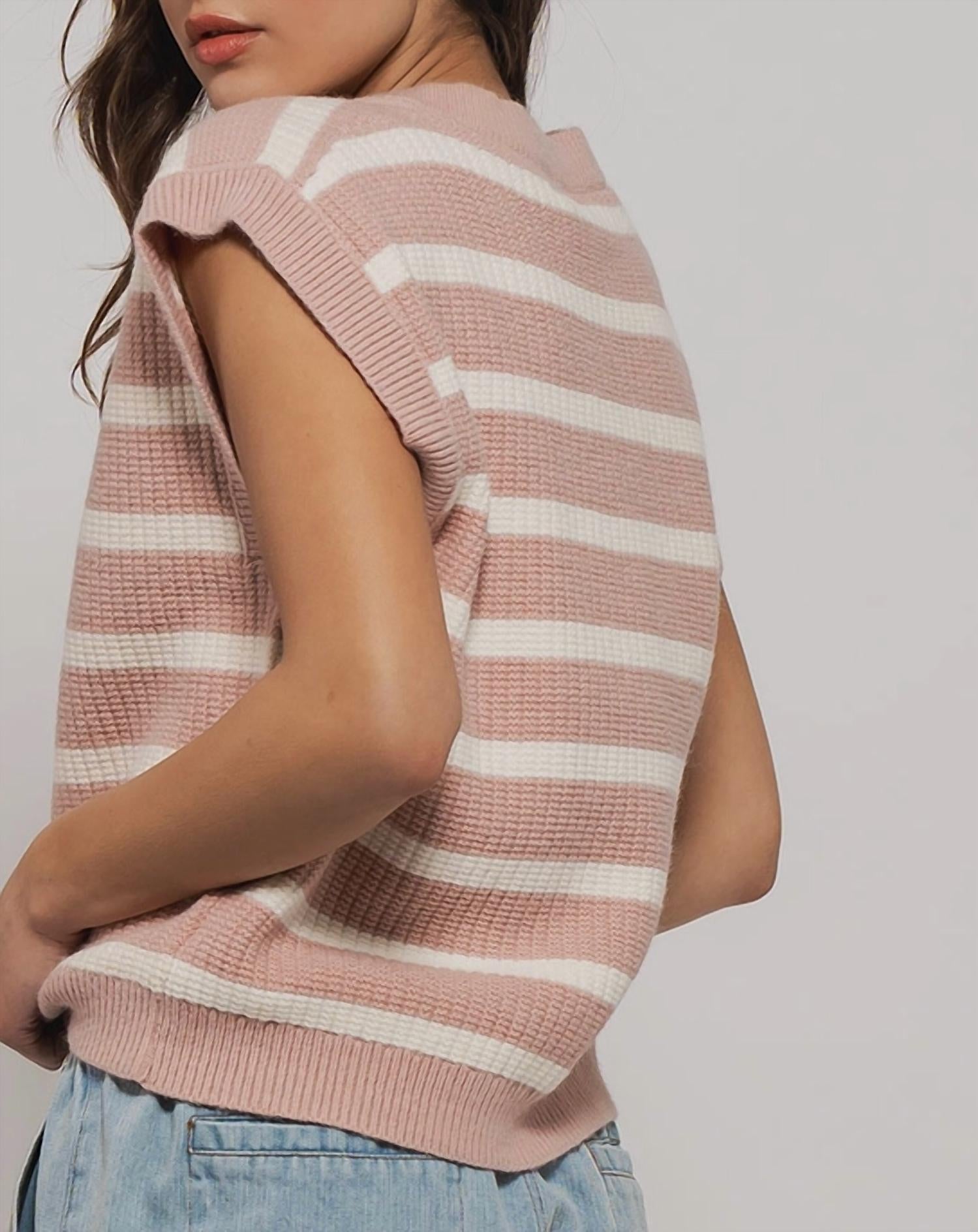 Urban Daizy Emily's Preppy Striped V-Neck Knit Sweater - women's sweater - detail view