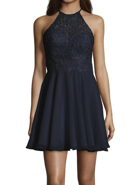 Alyce Paris - Halter Chiffon Skirt Mini Dress