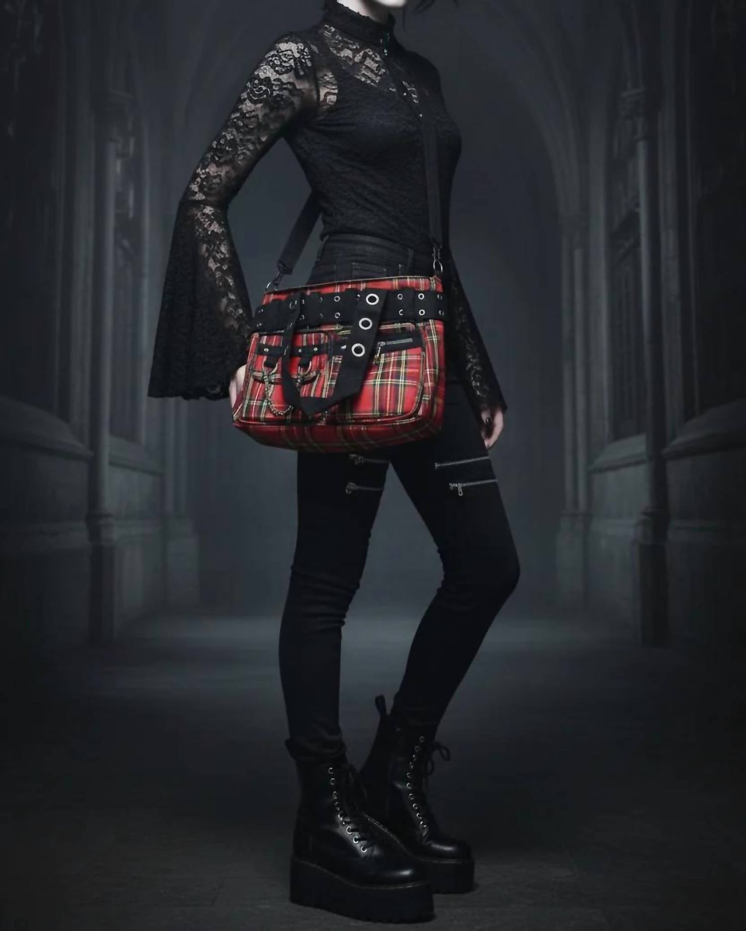 Orchid Bloom - Women's Plaid Gothic Handbag