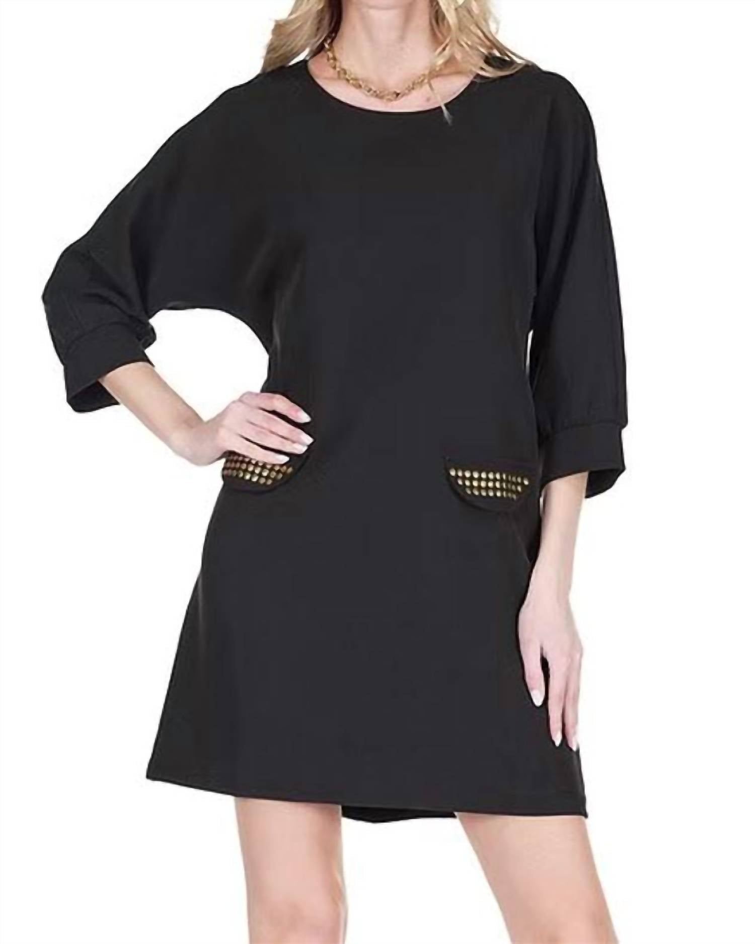 Joy Joy Stud Kimono Mini Dress in black - women's dress