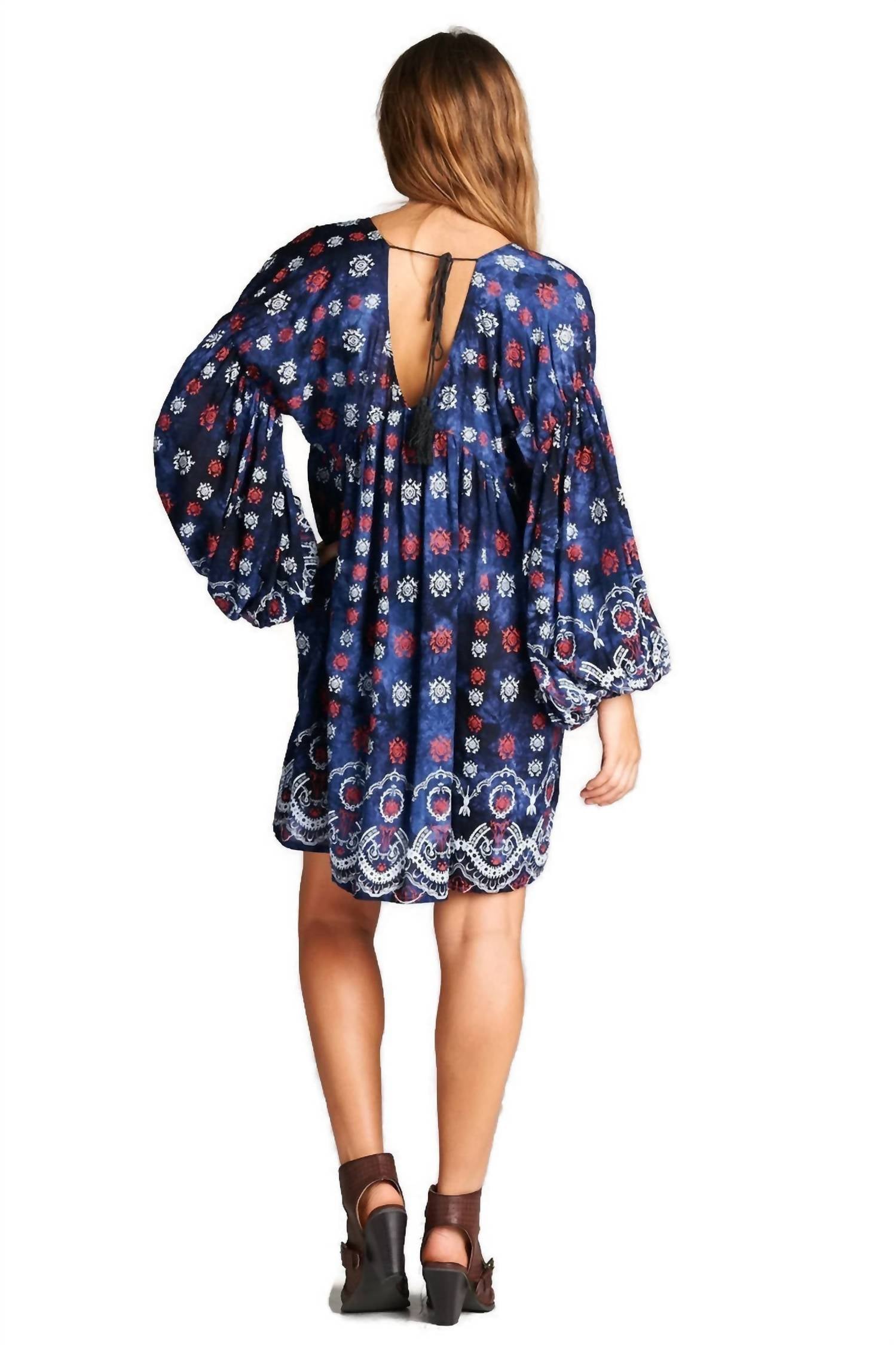 Velzera - Baby Doll Bohemian Peasant Mini Dress