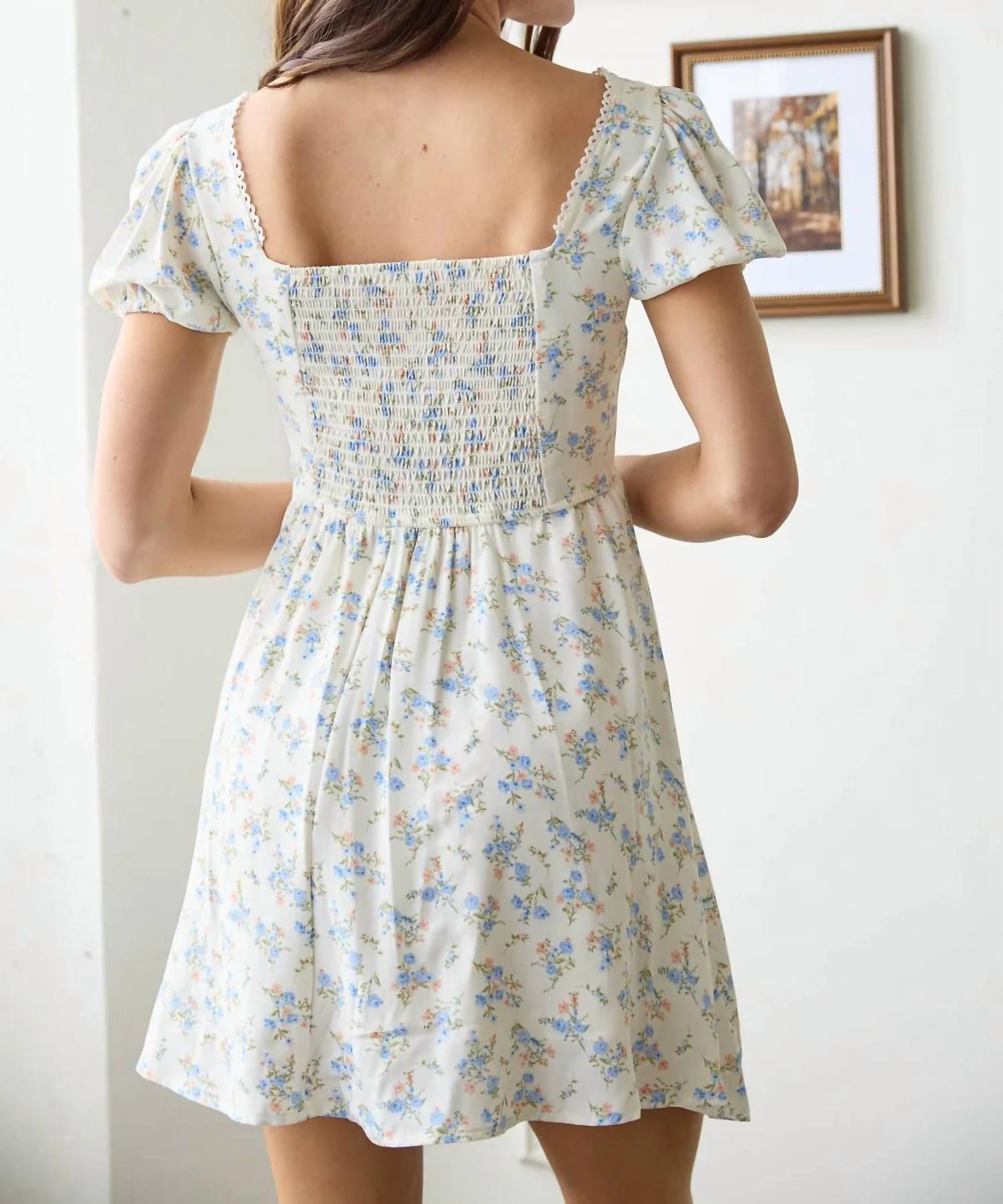 Blu Pepper - Floral Lace Trim Front Hook & Eye Mini Dress