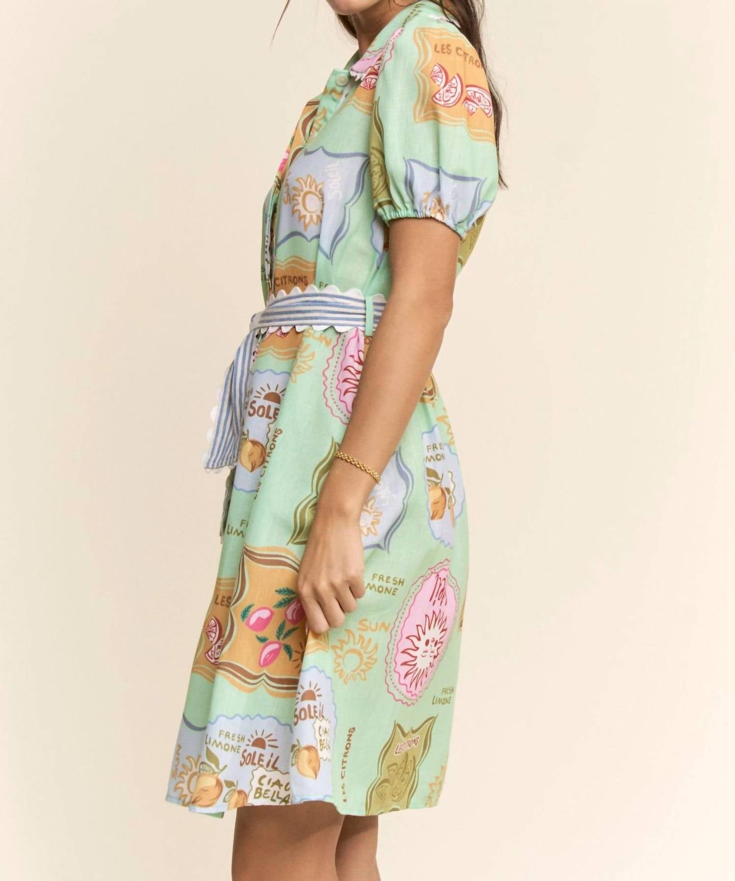 DAVI & DANI Amalfi Market Dress in green - women's dress - detail view