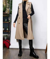 26 International Sleeveless Trench Coat in tan - women's jacket - detail view