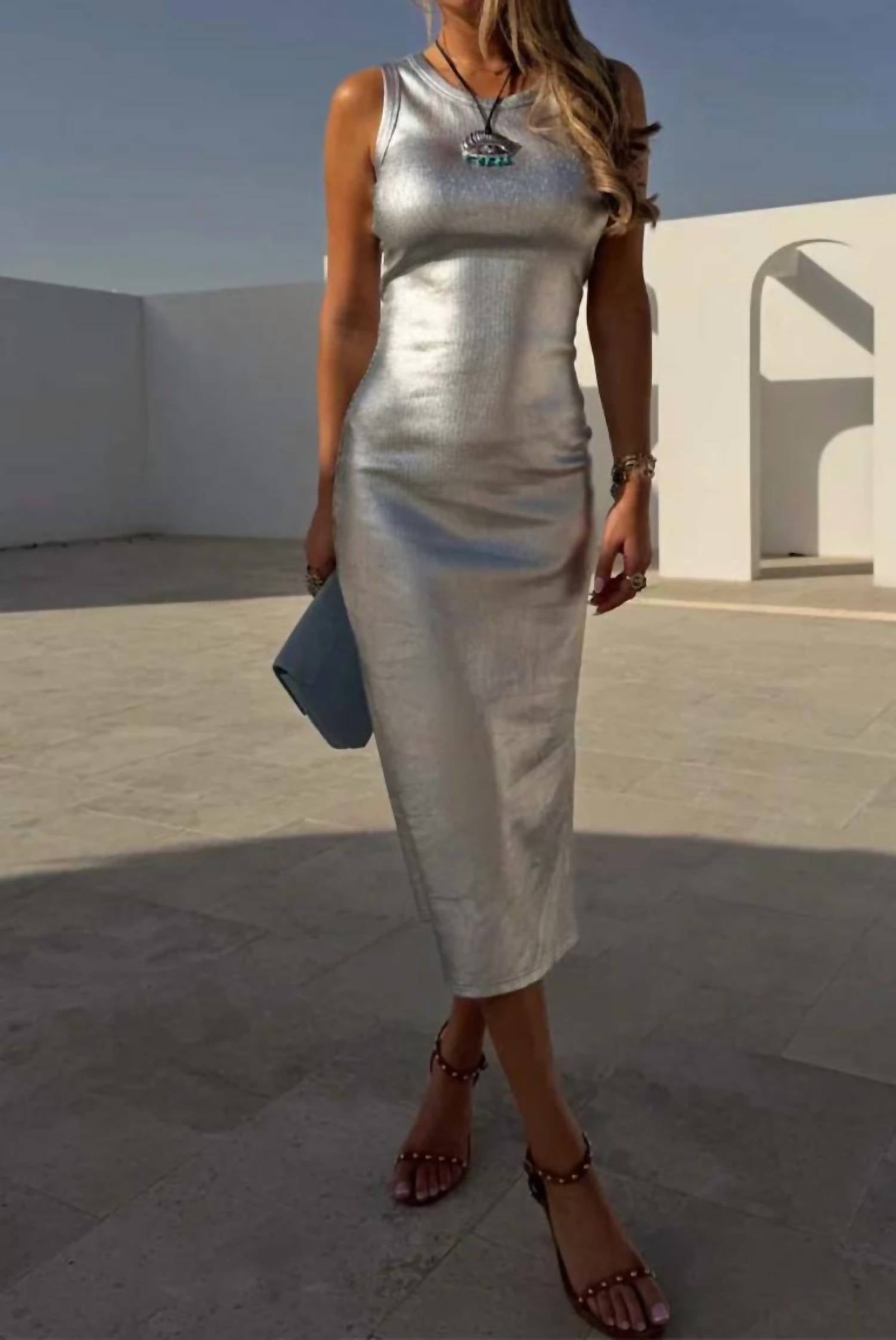 Never Fully Dressed - Metallic Ribbed Dress