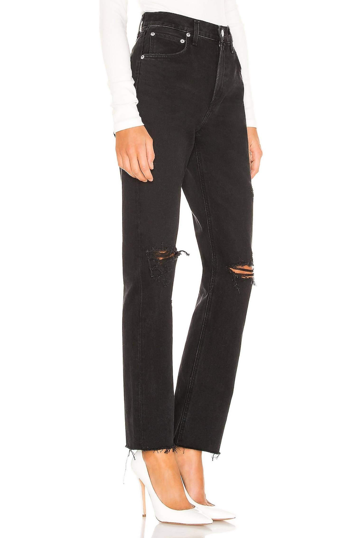 AGOLDE Cherie High Rise Straight Jeans in black - women's jeans - detail view