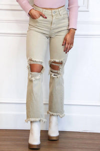 Risen - Riva Distressed High Rise Straight Leg Jeans