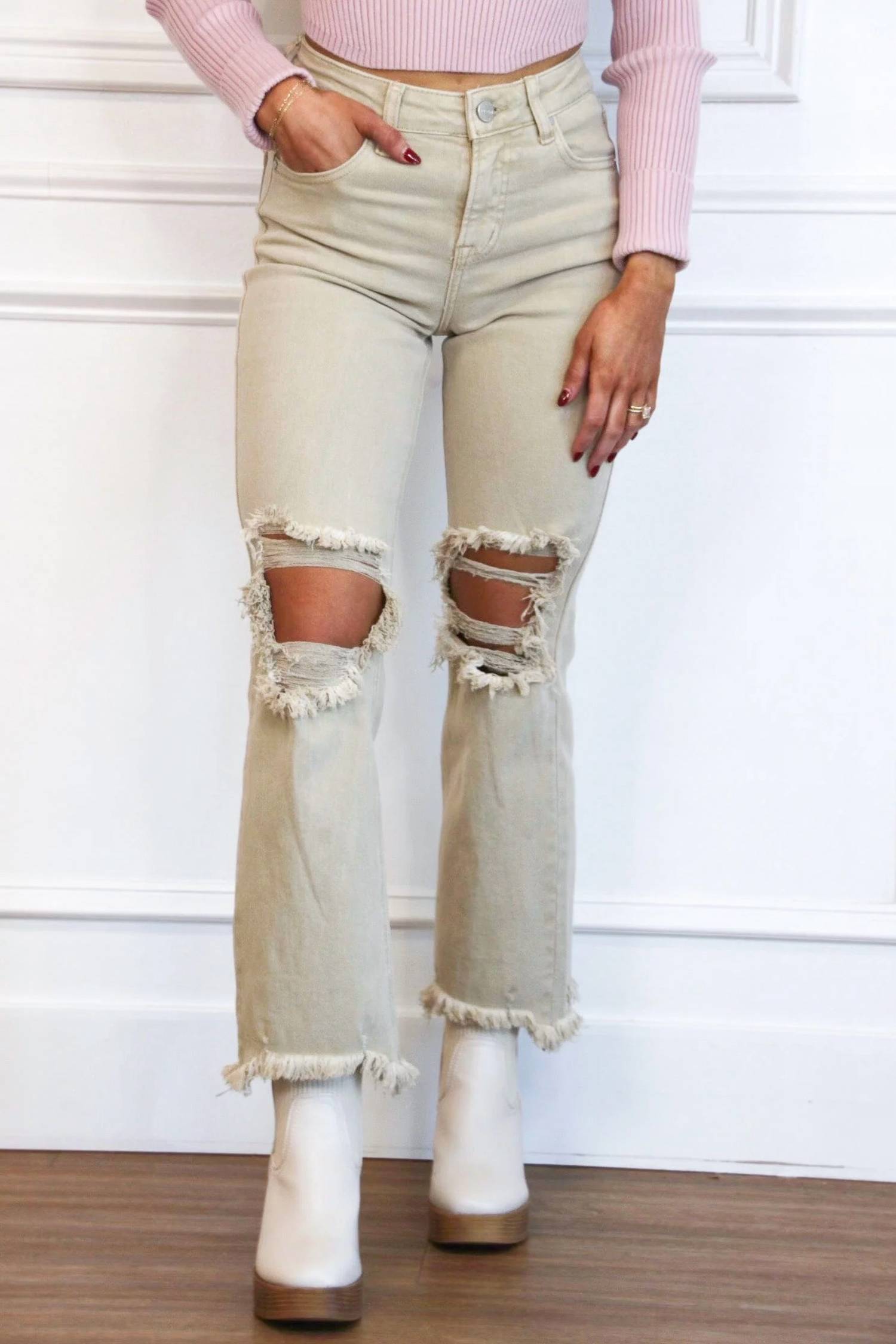 Risen - Riva Distressed High Rise Straight Leg Jeans
